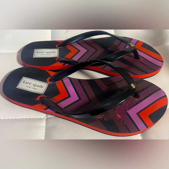 Kate Spade NY Manette Black Multi Striped Flip Flops Womens size 6 - Picture 4 of 7